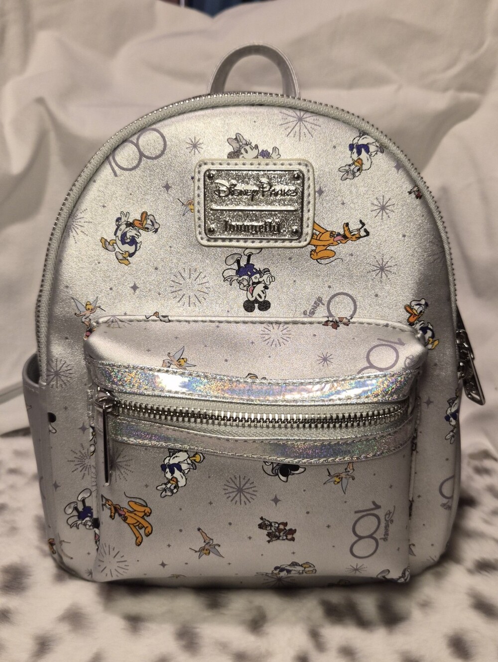 NWT Loungefly Disney Parks Disney100 Platinum Mickey & Friends Mini Backpack